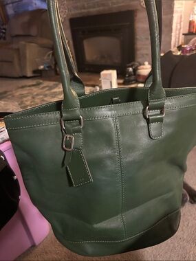 Lodis Forest Green Leather Tote with Strap Tag